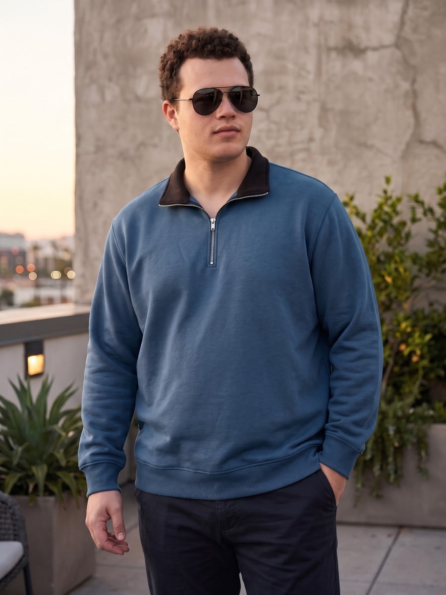 Contrast Collar Quarter Zip Plus Size Sweatshirt