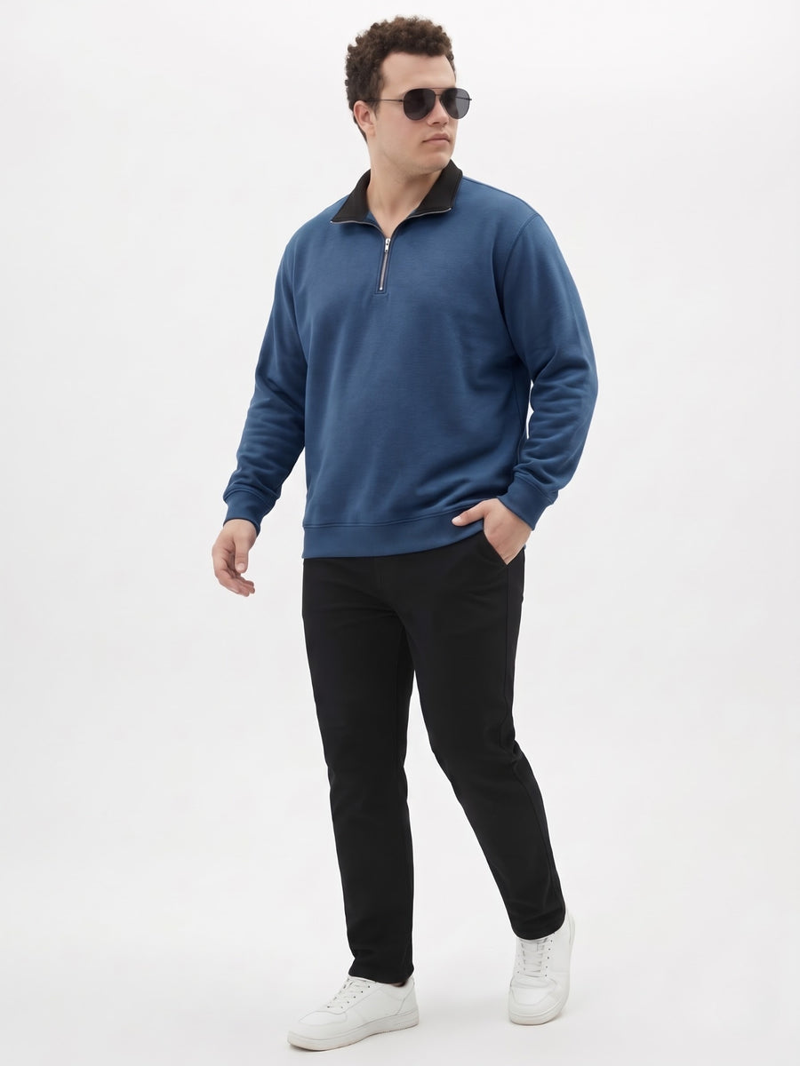 Contrast Collar Quarter Zip Plus Size Sweatshirt
