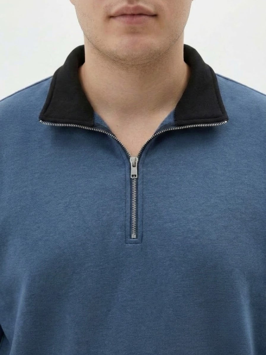 Contrast Collar Quarter Zip Plus Size Sweatshirt