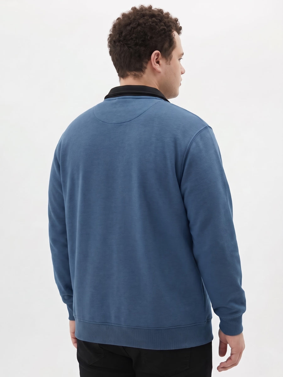 Contrast Collar Quarter Zip Plus Size Sweatshirt