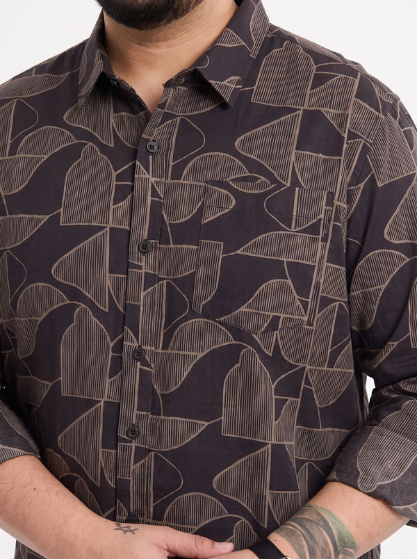 Geometric Print Full Sleeve Cotton Shirt in Black