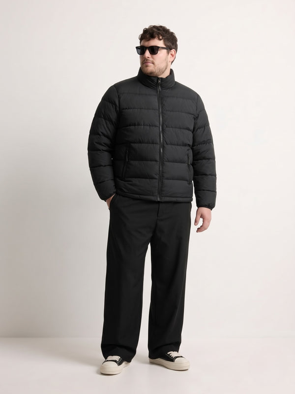 Quilted Water-Repellent Puffer Jacket in Black