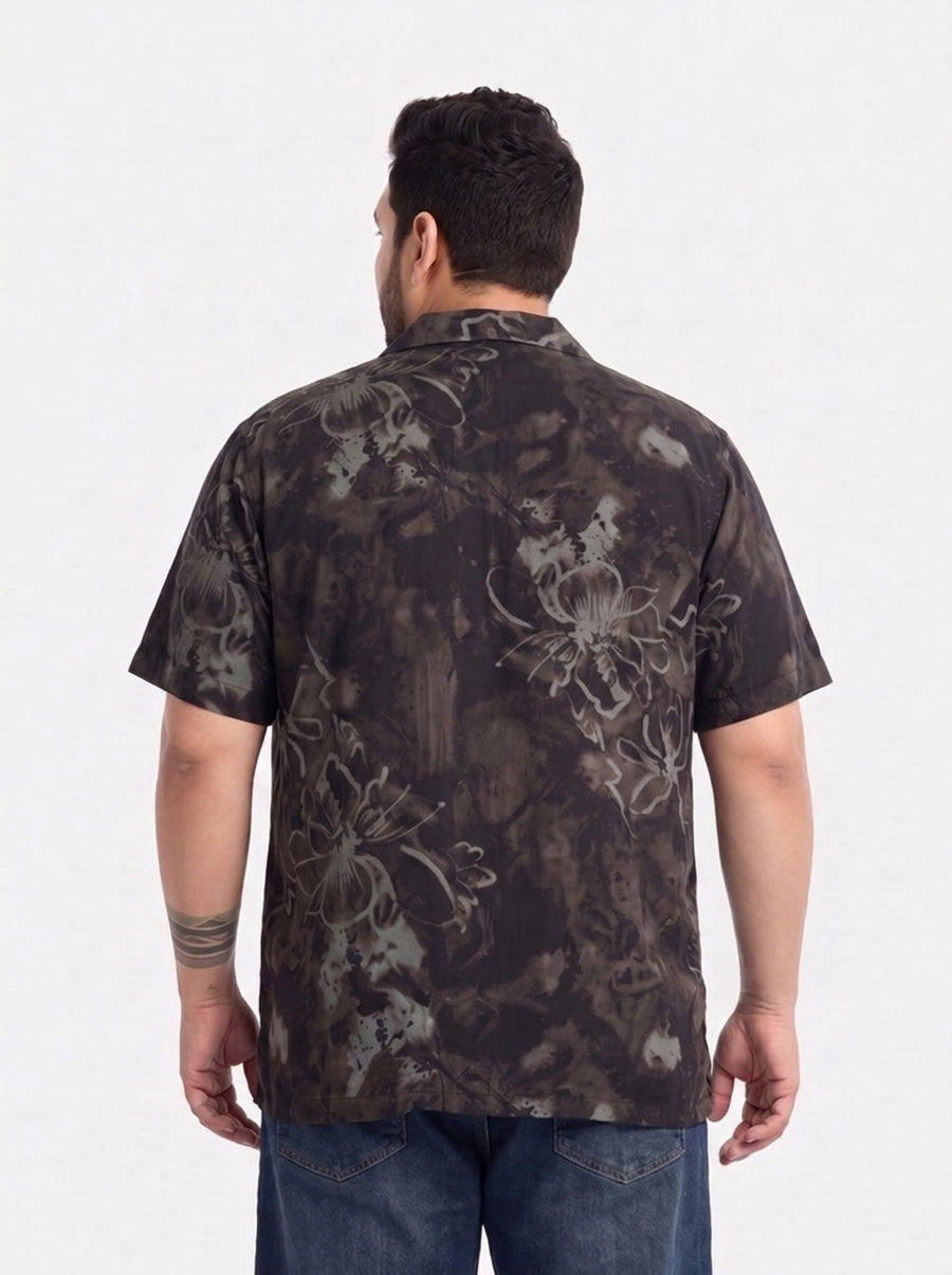 Cuban Collar Printed Plus Size Shirt