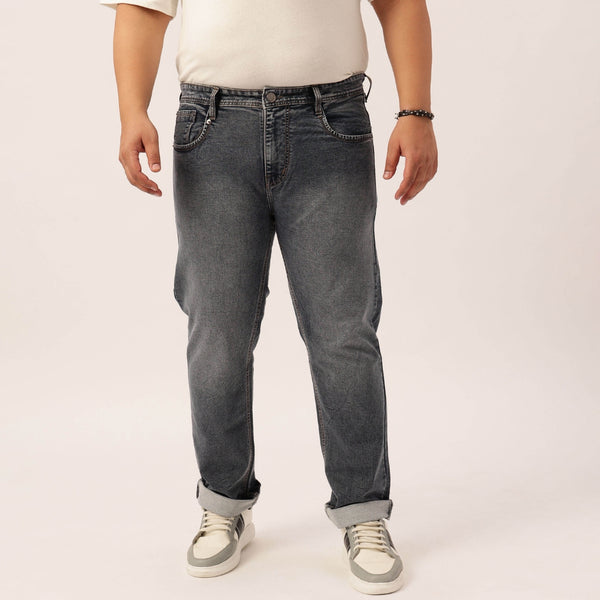 Men Heavily Faded Grey Comfort Fit Jeans in -