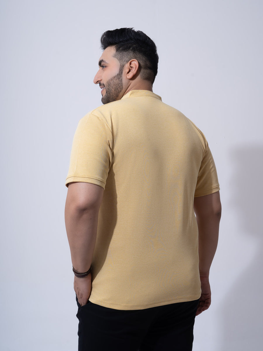 Mustard Melange Mandarin Collar Polo T-shirt