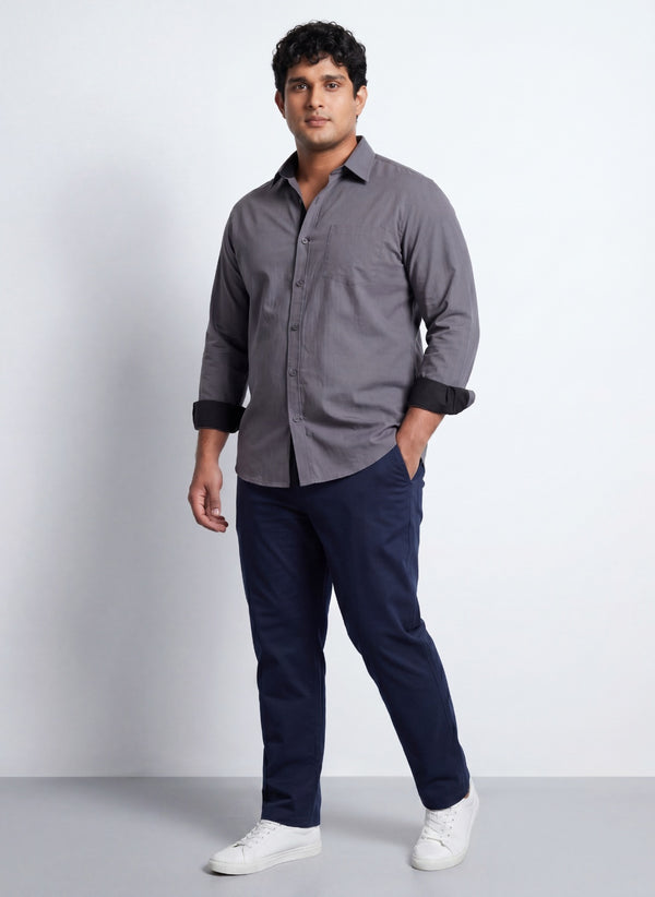 Contrast Collar Men Shirt in Dark Grey
