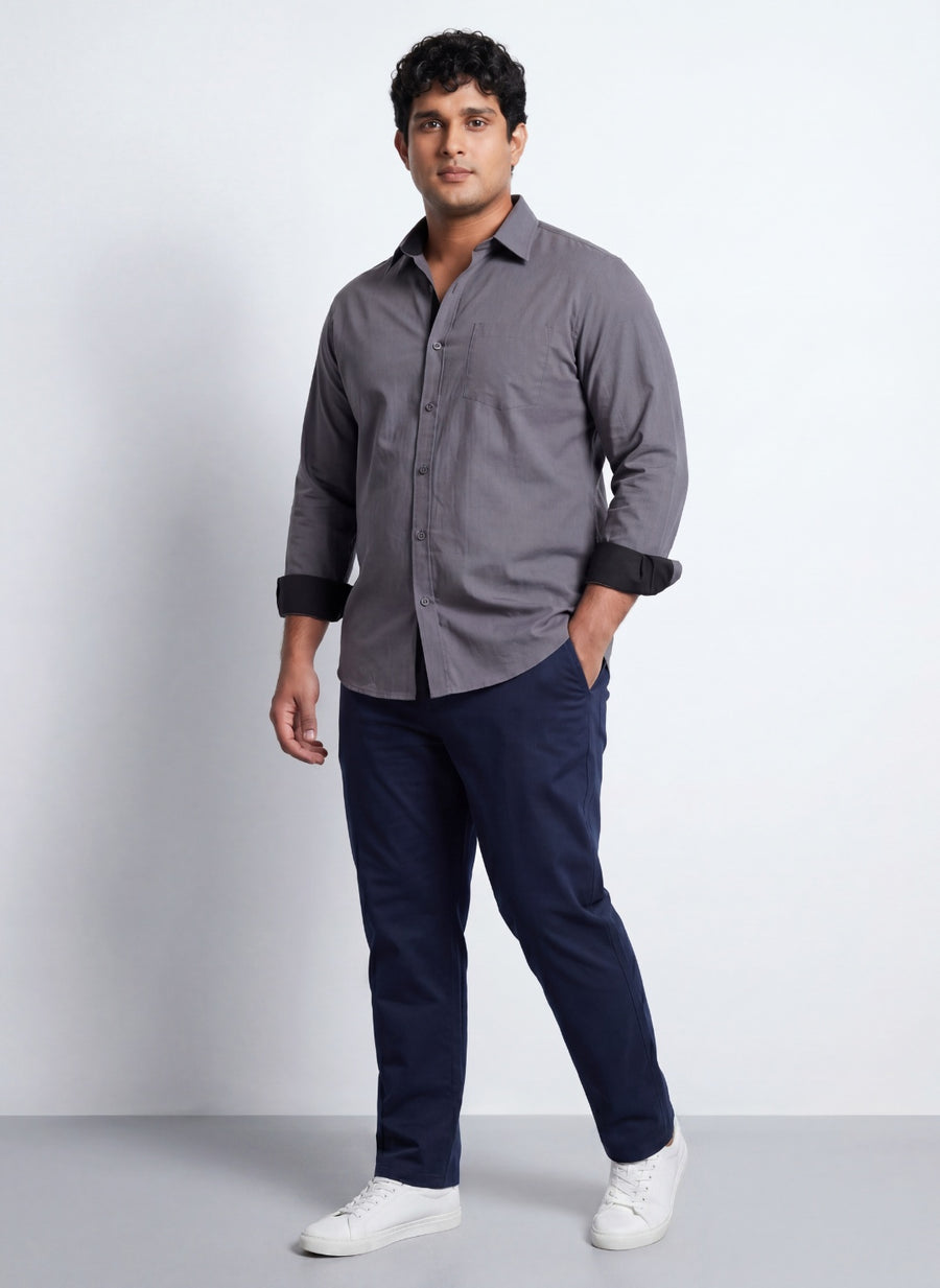 Contrast Collar Plus Size Men Shirt