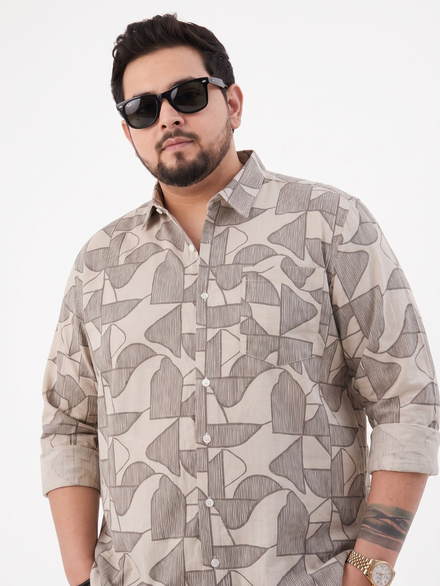 Plus Size Geometric Print Full Sleeve Cotton Shirt
