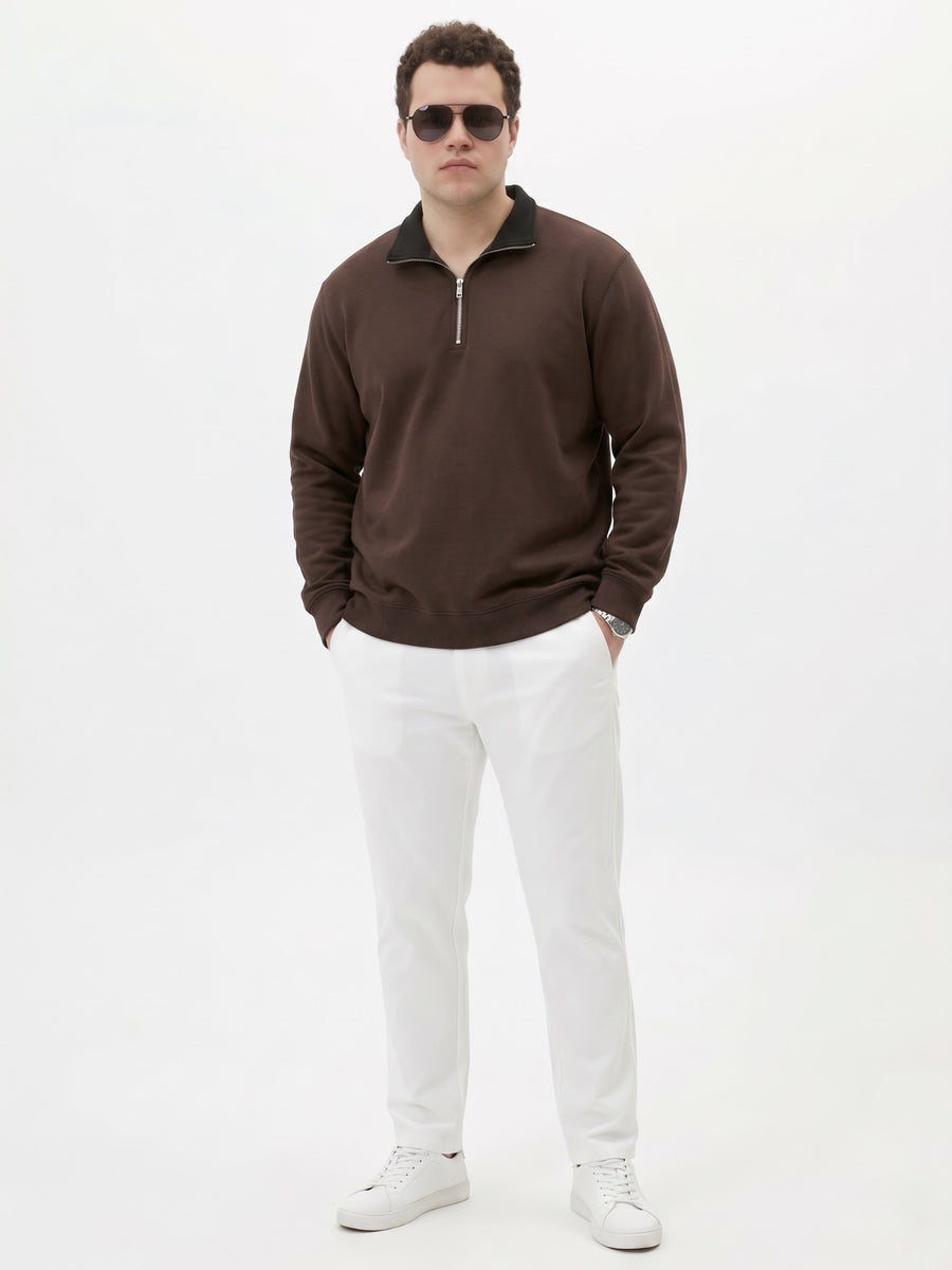 Contrast Collar Quarter Zip Plus Size Sweatshirt