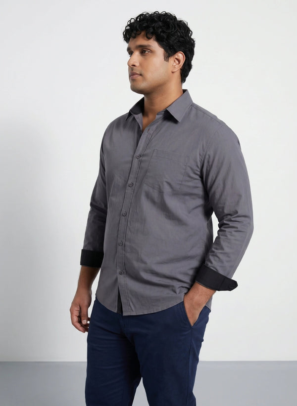 Contrast Collar Men Shirt in Dark Grey