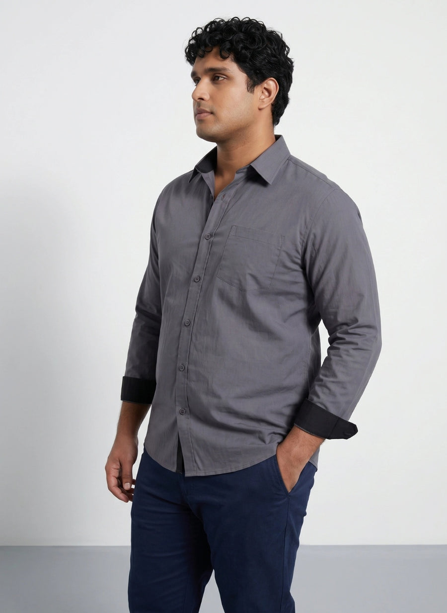 Contrast Collar Plus Size Men Shirt