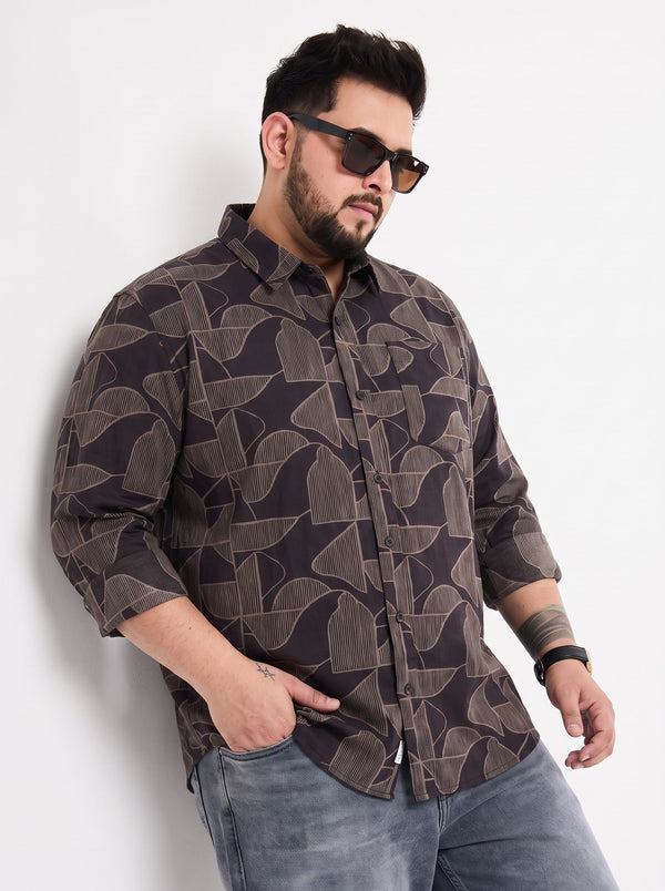 Geometric Print Full Sleeve Cotton Shirt in Black