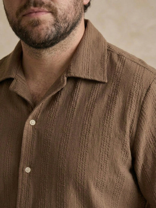 Textured Half Sleeve Men Shirt in Light brown