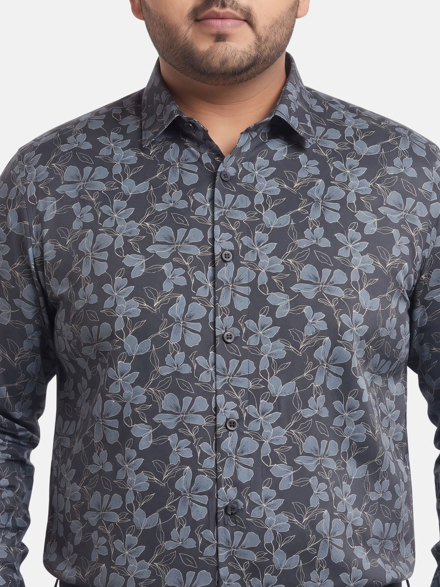 Satin Flower Print Plus Size Shirt