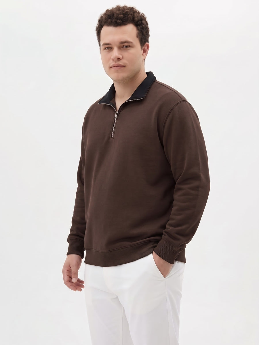 Contrast Collar Quarter Zip Plus Size Sweatshirt