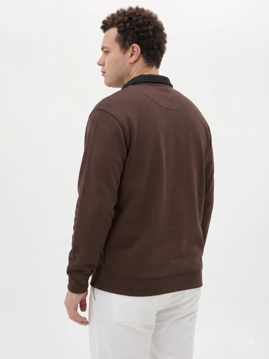 Contrast Collar Quarter Zip Plus Size Sweatshirt