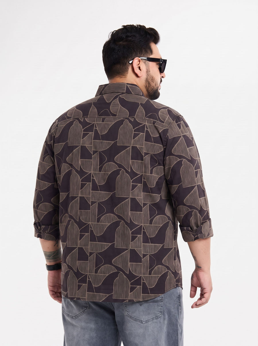 Plus Size Geometric Print Full Sleeve Cotton Shirt