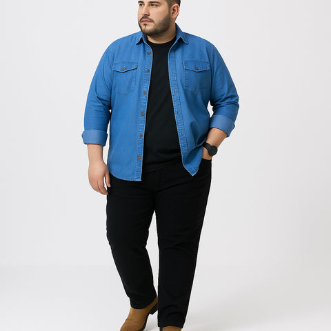 Vintage Denim Double Pocket Cotton Plus Size Shirt