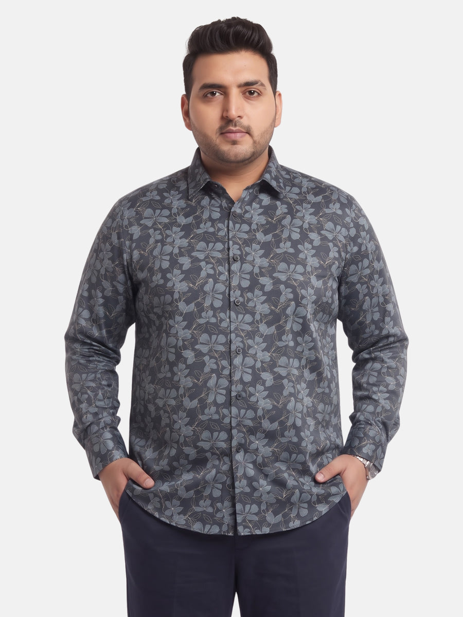 Satin Flower Print Plus Size Shirt