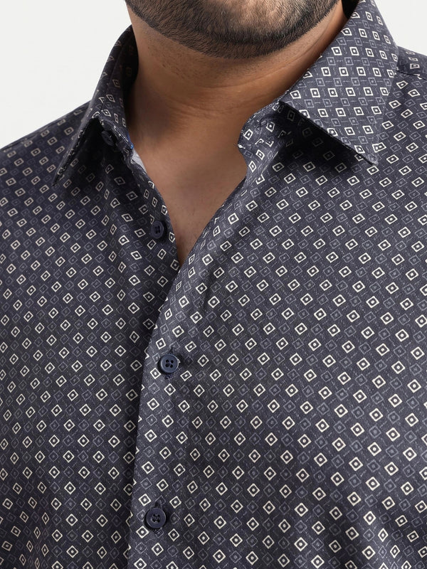 Formal Geometric Printed Shirt in Navy