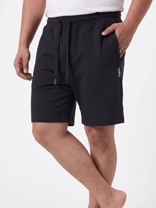 French Terry Mid-Rise Shorts with Zip Pocket in Black