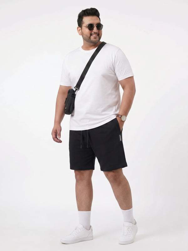 French Terry Mid-Rise Shorts with Zip Pocket in Black