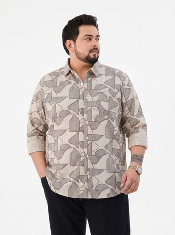 Plus Size Geometric Print Full Sleeve Cotton Shirt