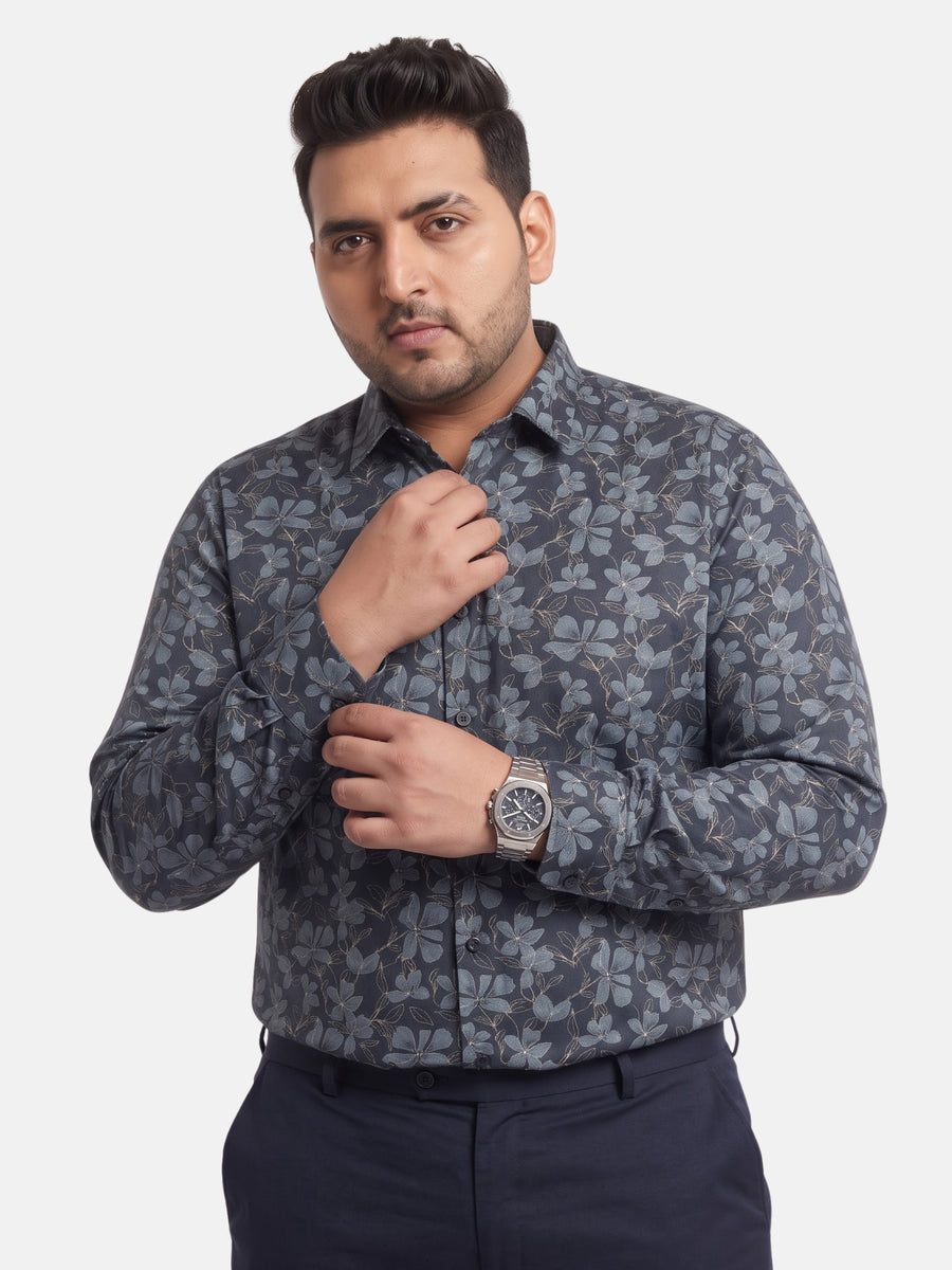 Satin Flower Print Plus Size Shirt