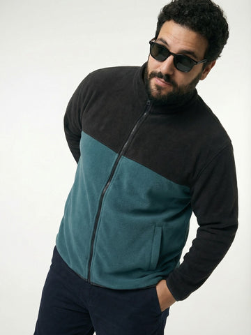 Colourblock Fleece Heavy Weight Plus Size Zipper Jacket