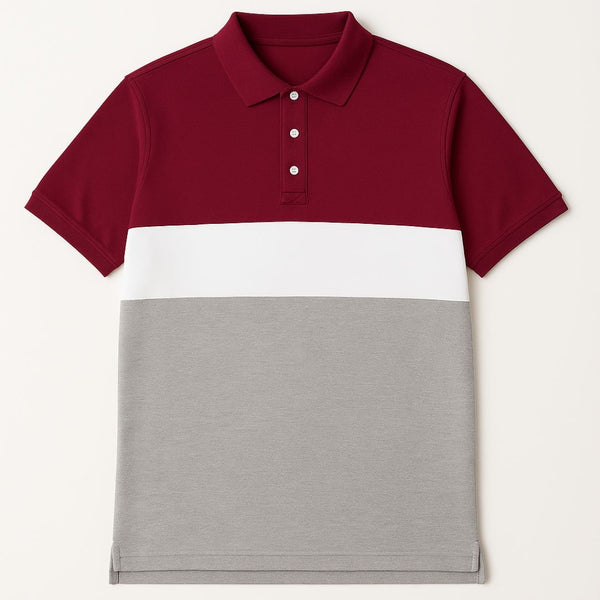 Maroon Triple Stripped Polo in -