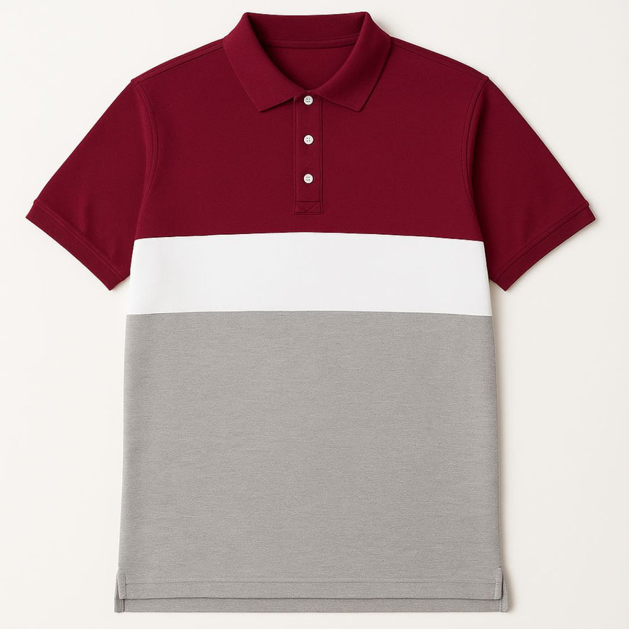 Maroon Triple Stripped Polo