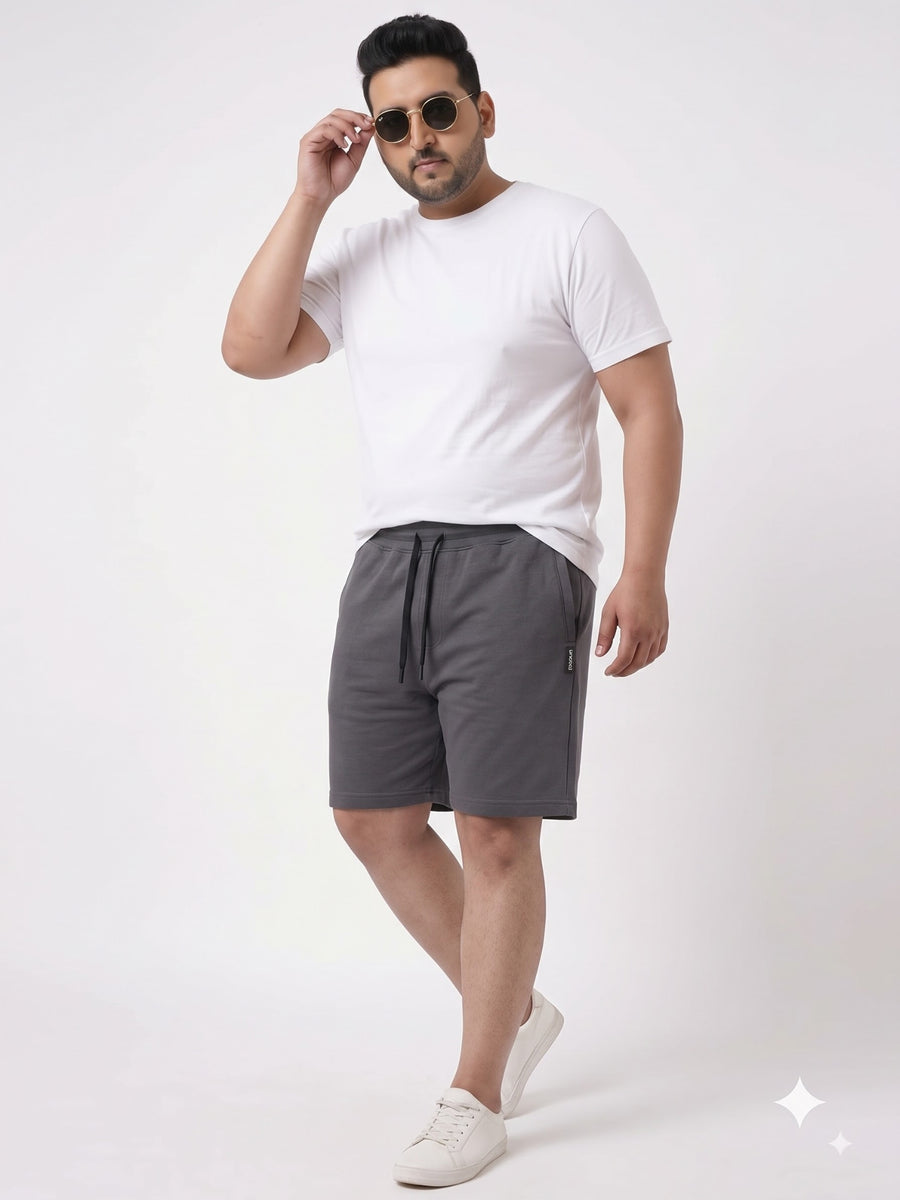 Plus Size French Terry Mid-Rise Shorts with Zip Pocket