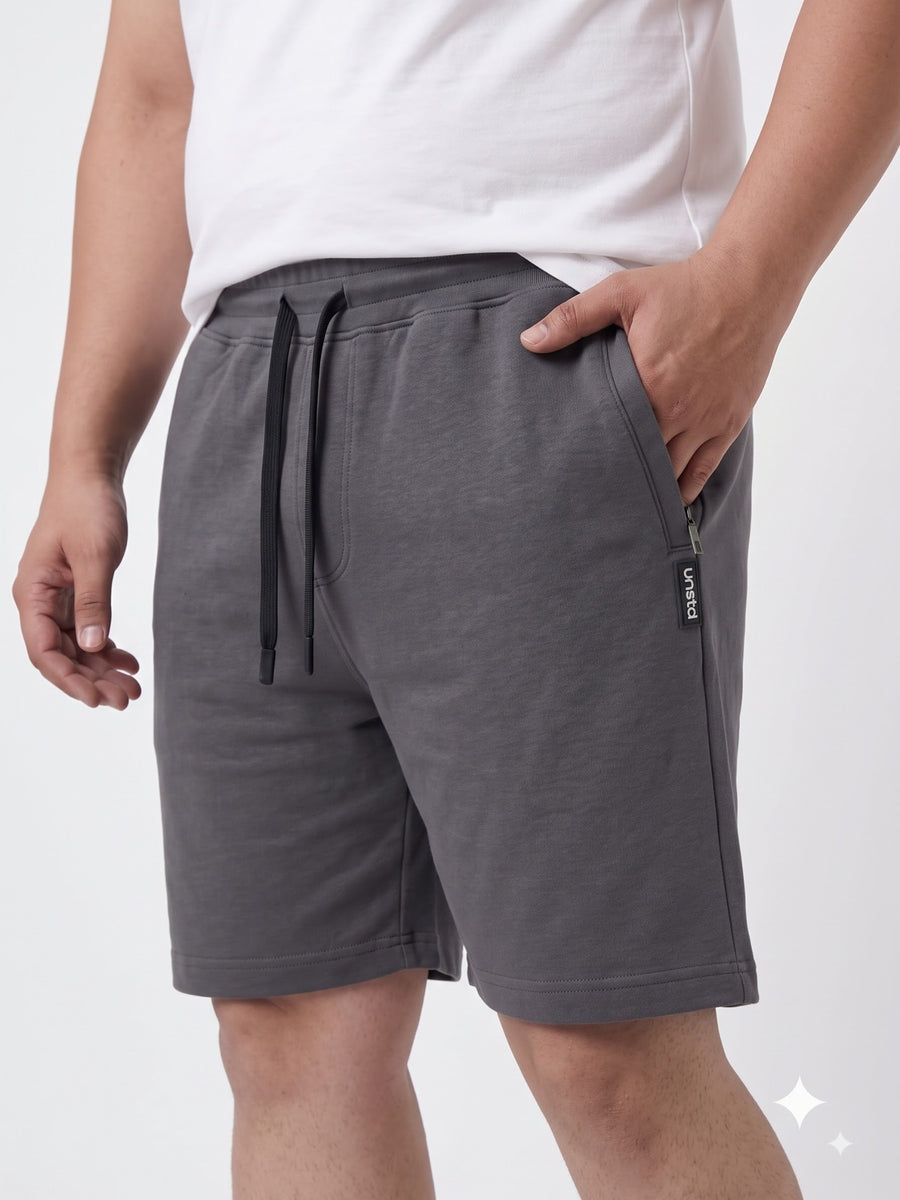 Plus Size French Terry Mid-Rise Shorts with Zip Pocket