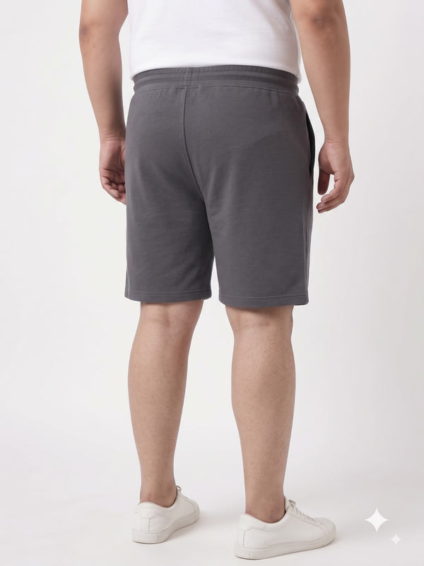 French Terry Mid-Rise Shorts with Zip Pocket in Dark Grey