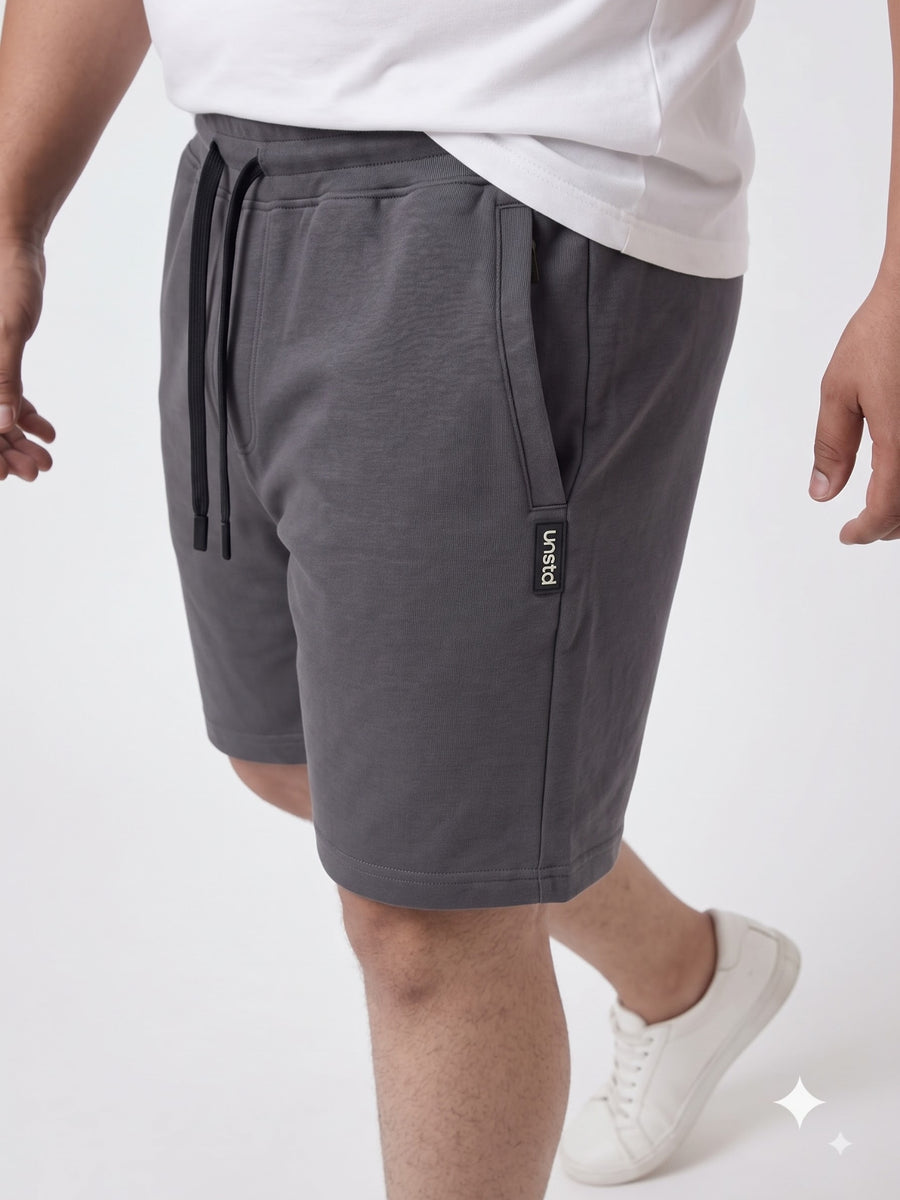 Plus Size French Terry Mid-Rise Shorts with Zip Pocket