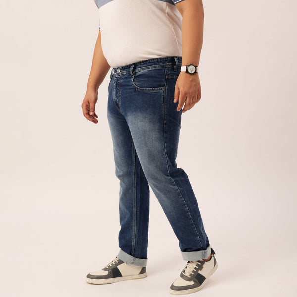 Men Lightly Faded Blue Comfort Fit Jeans in -