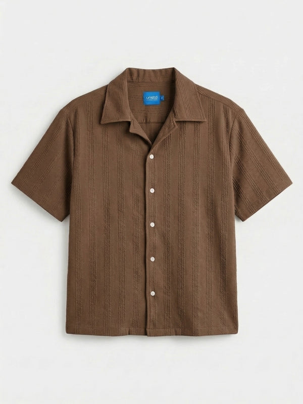 Textured Half Sleeve Men Shirt in Light brown