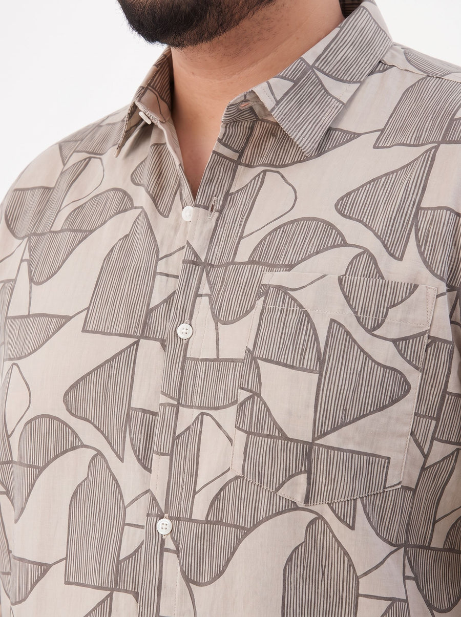 Plus Size Geometric Print Full Sleeve Cotton Shirt