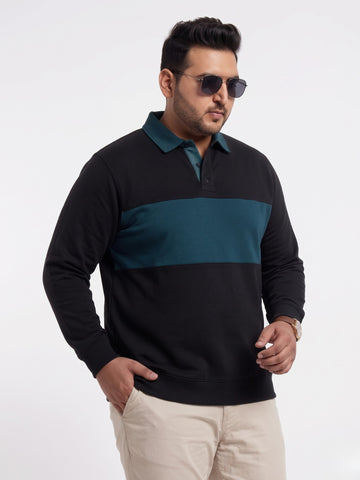 Full Sleeve Colourblock Plus Size Polo Sweatshirt