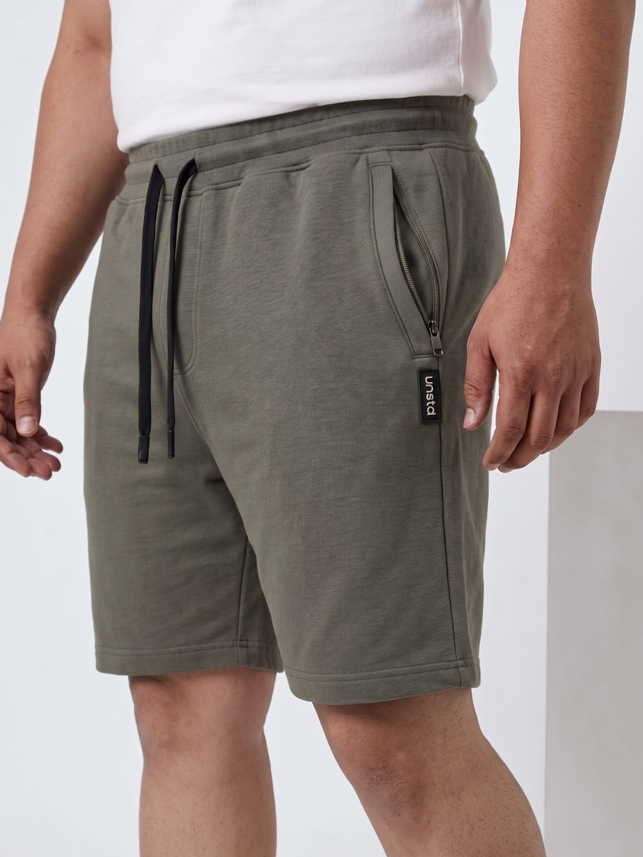 Plus Size French Terry Mid-Rise Shorts with Zip Pocket