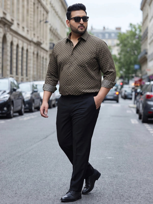 Formal Geometric Printed Shirt in olive green