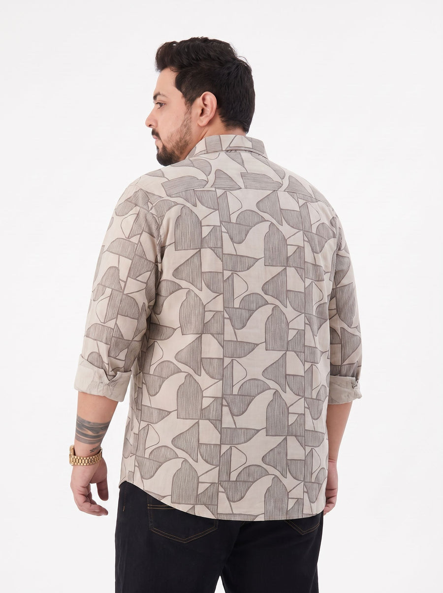 Plus Size Geometric Print Full Sleeve Cotton Shirt