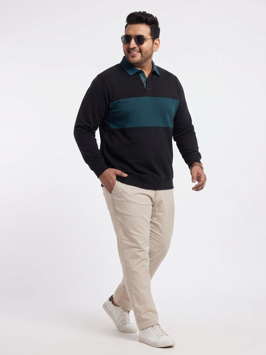 Full Sleeve Colourblock Plus Size Polo Sweatshirt