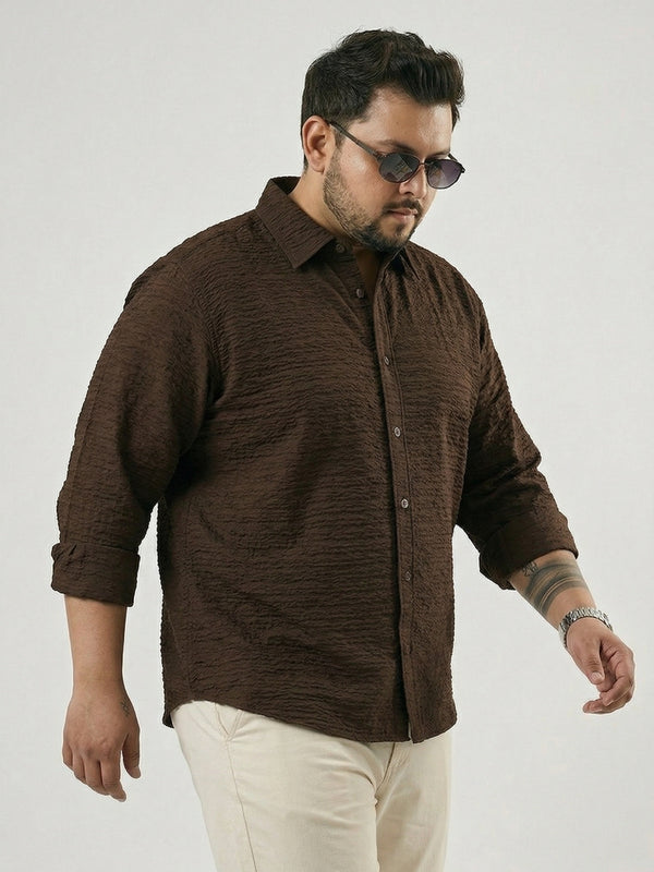 Textured Full Sleeve Men Shirt in Coffee