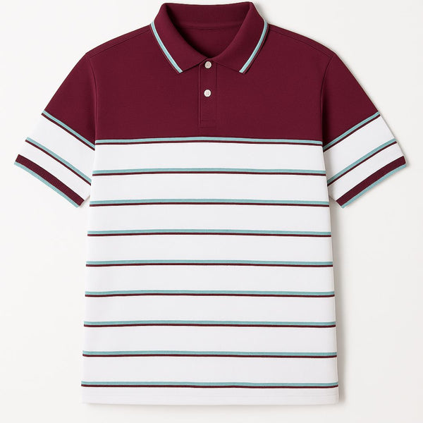 Maroon Stripe Polo T-shirt in Maroon