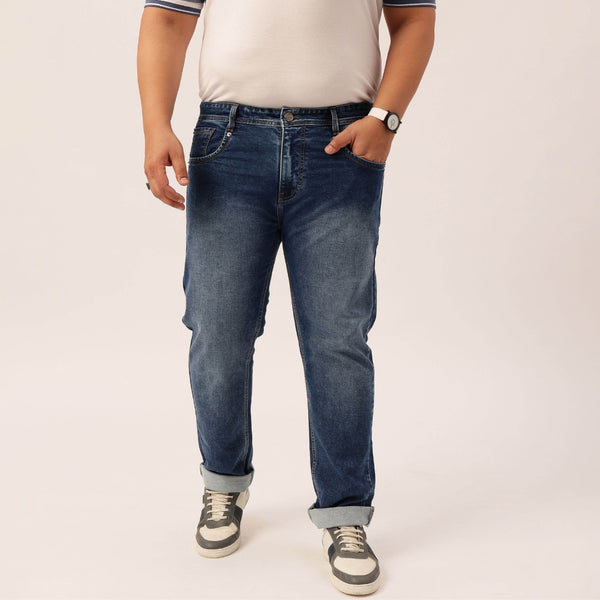 Men Lightly Faded Blue Comfort Fit Jeans in -