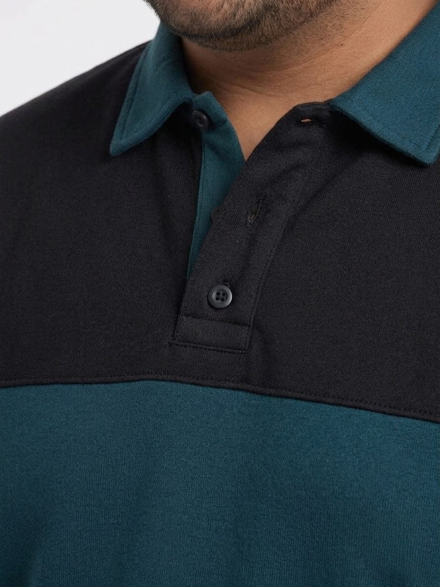 Full Sleeve Colourblock Plus Size Polo Sweatshirt