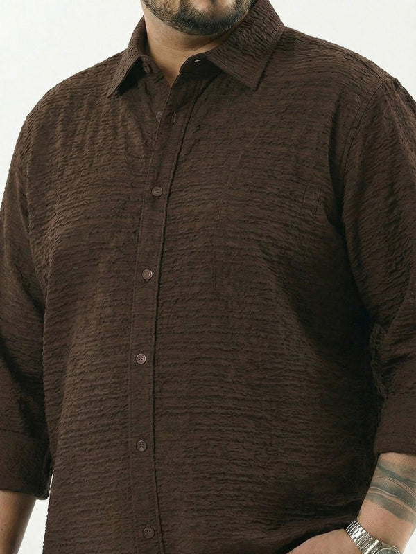 Textured Full Sleeve Men Shirt in Coffee