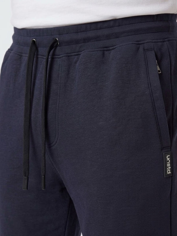 French Terry Mid-Rise Joggers with Zip Pocket in Navy Blue