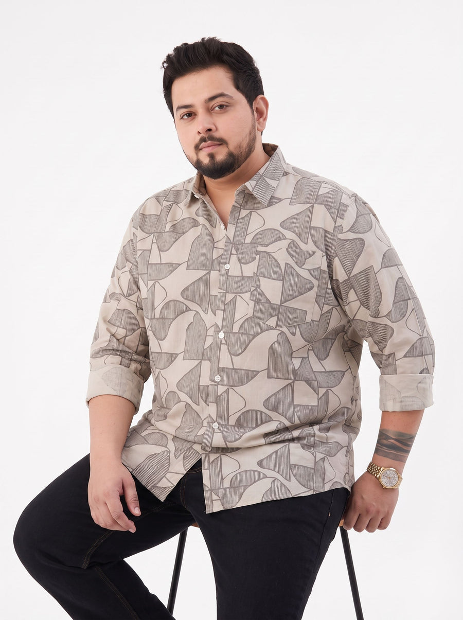 Plus Size Geometric Print Full Sleeve Cotton Shirt